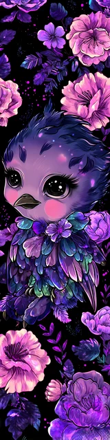 Free kawaii bookmark featuring a wistful purple bird